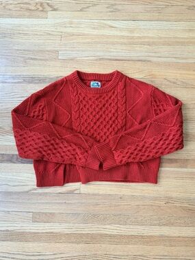 Red Cable-Knit Crewneck Sweater